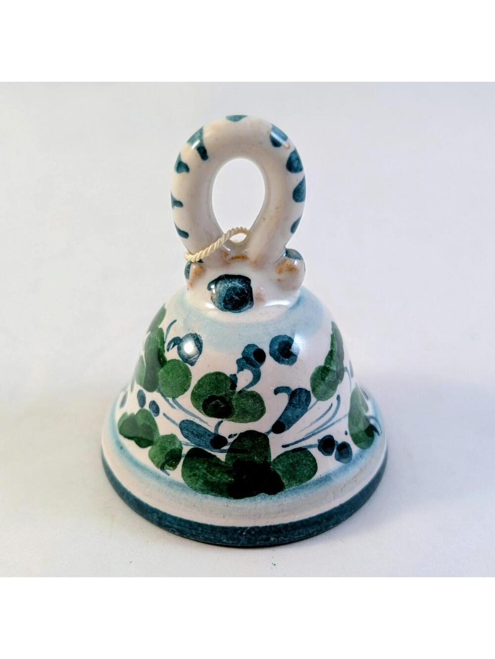 Green & Teal Hand-Painted Italian Pottery Bell, Assisi, Cottagecore Style